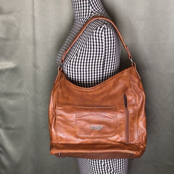 Wrangler Hobo Bag for Women Vegan Leather Shoulder Purse Hobo Brown - Picture 1 of 7